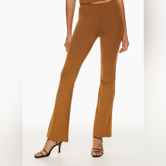 Aritzia Wilfred Mid Rise Kick Flare Candace Pants Stretchy Ribbed Mocha Brown - Picture 3 of 16